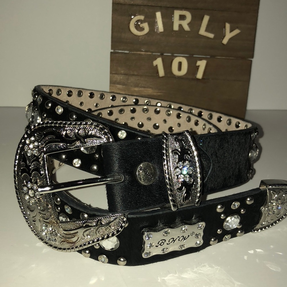 BHW designer western belt cow hair Rhinestone M